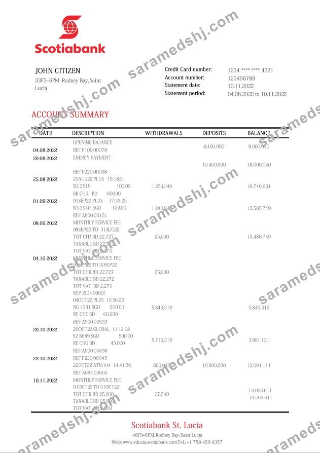 Saint Lucia Scotiabank bank statement